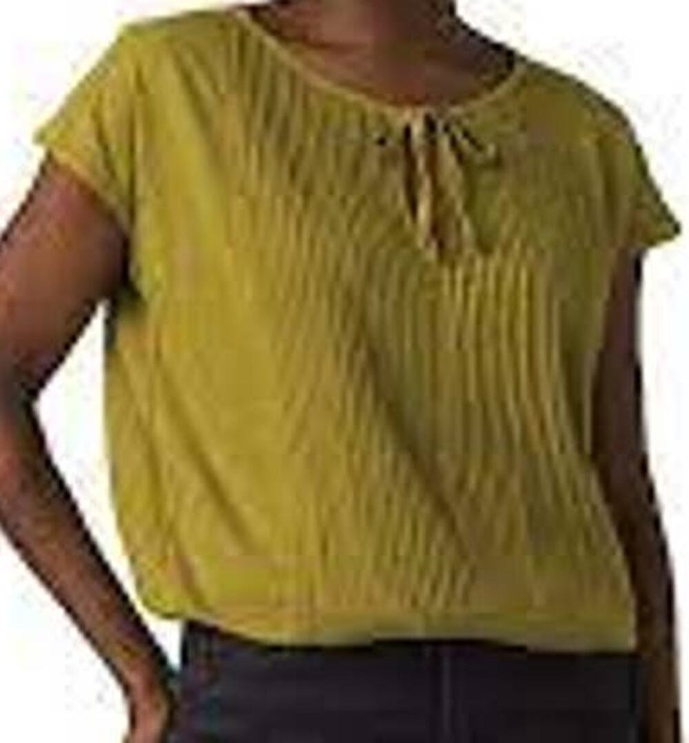 PrAna Ocupas Popover Top Short Sleeve Tie Front Olive Green Shirt Size Medium